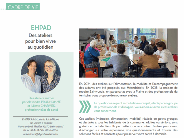 Planning des Ateliers pour bien vivre au quotidien
